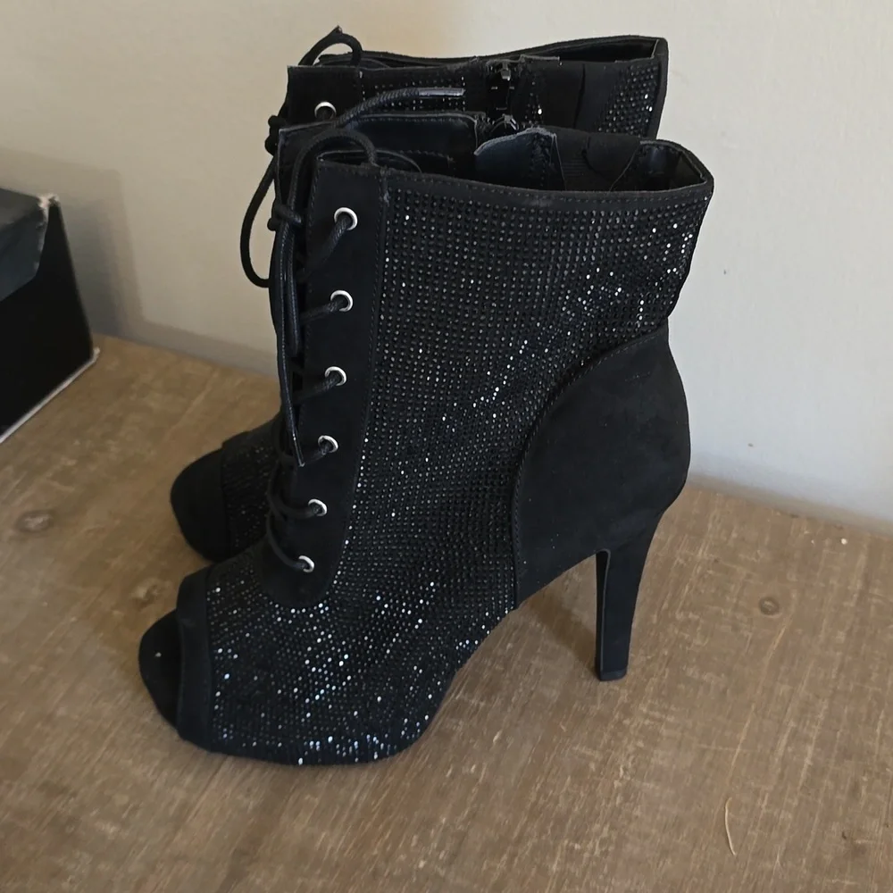 Torrid Pointed Heel Laceup Bootie - Black Rhinestone - Picture 2 of 6